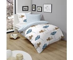 Hahn Feinbiber Wendebettwäsche Blume blau 155x220 cm + 80x80 cm
