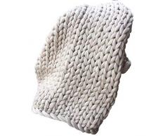 FZ FUTURE Merino Chunky Wolldecke, Riese Klobig Sticken Werfen Sofa Decke, Strickdecke Grob Gestrickt Flauschig Weich fürs Sofa- oder Tagesdecke,Apricot,80 * 100cm