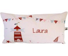 Kinder Kissen mit Leuchtturm mit Name bestickt, rosa