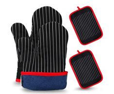 Mture Ofenhandschuhe, Ofenhandschuhe und Topflappen Set Hitzebeständige Anti-Rutsch Design Topfhandschuhe Geeignet für Kochen, Backen, Grillen, 1 Paar und 2 Topflappen, Schwarz