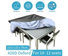 king do way Schutzhülle Wasserdicht Möbelbezug, Abdeckung für Gartenmöbel-Set, Draussen Garten Sofabezug für Tisch und Stuhl Terrasse Staubdicht, Rechteckig Polyester Schwarz 213 x 132 x 74 cm