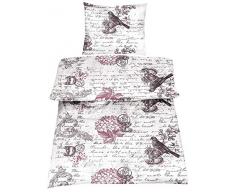 4-Teilig Hochwertige Biber Bettwäsche weiss/aubergine 100% Baumwolle mit Reißverschluss 2x135x200 + 2x80x80 cm