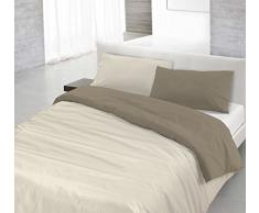Italian Bed Linen Natural Color Doubleface Bettbezug, 100% Baumwolle, Turteltaube/Creme, Einzelne