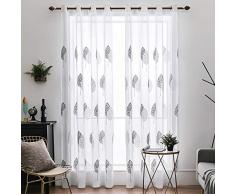 MIULEE Voile Blatt Stickerei Vorhang mit Ösen transparent Gardine 2 Stücke Ösenvorhang Gaze paarig schals Fensterschal Vorhänge für Wohnzimmer Schlafzimmer 225 cm x 140 cm(H x B) 2er-Set