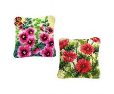 chiwanji 2 Stück Knüpfkissen mit Knüpfhaken und Toolkit zum Selber Knüpfen Kissens - Blumenmuster Kissen Dekokissen