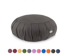 Lotuscrafts Zafu Meditationskissen Yogakissen Zen - Sitzhöhe 15cm - Yoga Zafukissen mit Dinkelfüllung - Waschbarer Bezug aus Bio-Baumwolle - GOTS Zertifiziert - Mit Bestickung