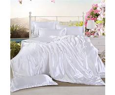 MIEMIE 100% Reiner Satin Seide Bettwäsche Groß - 4-teiliges Set Heimtextilien King Size Bett Kissenbezug Königin Bettbezug Tresor Schwarz/Weiß Silber Braun