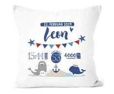 SpecialMe® personalisierbares Kissen zur Geburt Geburtskissen für Jungen mit Wal Anker Namenskissen Geschenk Geburt Baby, Kissen-Bezug ohne Füllung weiß Unisize