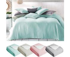 JEMIDI Tagesdecke Bett & Sofaüberwurf Bommel 220cm x 240cm Bettüberwurf Sofa Tages Decken Betthusse XXL Decke Mint
