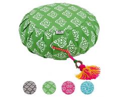 Lotus Design Meditationskissen/Yogakissen rund, ZAFU RAJA, 15 cm hoch, Bezug 100% Baumwolle waschbar, Yoga-Sitzkissen mit Buchweizenschalen, sozial und fair hergestellt