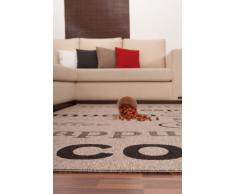 Lalee 347180363 Teppich / Sisal Optik / Flach / Küche / Muster : Kaffee Bistro / Silber / Grösse : 120 x 170 cm