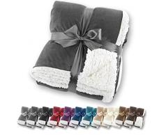 Gräfenstayn® Kuscheldecke in Lammfell-Optik - verschiedene Größen und Farben - Tagesdecke - Flanell Mikrofaser-Flausch - mit Öko-Tex Siegel „geprüftes Vertrauen“ (Anthrazit, 200x150 cm)
