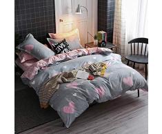 Lanqinglv Grau Rosa Bettwäsche 135x200cm 2 Teilig mit Herz Muster Kinder Mädchen Mikrofaser Wende Bettwäsche Set Bettbezug mit Reißverschluss und Kissenbezug 80x80cm
