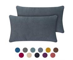 Selfitex Voll im Trend - 2er Set Sofakissen mit Füllung und edlem Samt-Bezug. Super flauschig und schön weich inkl. Füllkissen, Dekokissen Doppelpack, Made in Germany (delphingrau, 30 x 50 cm)