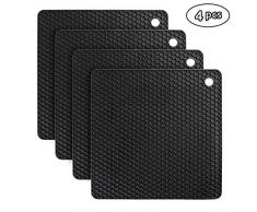 flintronic Topf Untersetzer 4pcs Silikon Topflappen Topfuntersetzer Spülmaschinenfest Hitzebeständigerung Rutschfest und Hitzebeständig bis 250°C, Wabenmuster - Schwarz