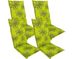 DILUMA Hochlehner Auflage Naxos für Gartenstühle 118x49 cm 4er Set Blume Grün - 6 cm Starke Stuhlauflage mit Komfortschaumkern und Bezug aus 100% Baumwolle - Made in EU mit ÖkoTex100