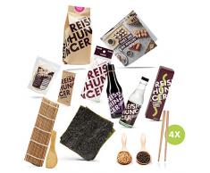 Reishunger Sushi Premium Box (13-teilig) inkl. Rezeptkarte - Mit Sushi Maker, Nori Algen, Sushi Reis, Sojasauce, Reisessig, Wasabi, Ingwer, Sesam, Sushigewürz, Bambusmatte, Essstäbchen