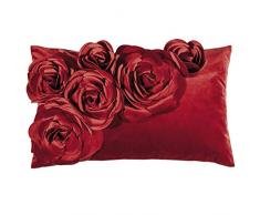 Pad - Floral - Kissenhülle - Samt Kissen - Zierkissen - Kissenhülle - Blütenapplikationen - 30 x 50, Rot