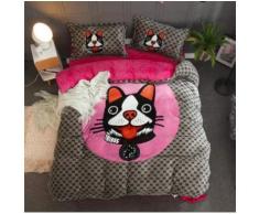 Perrkld Fleece-Bettwäsche, 4-teilig, verdickt, warm, doppelseitig, Farbe 04, King Size