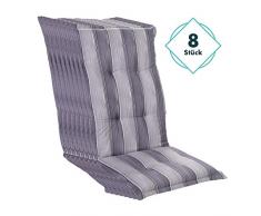Homeoutfit24 Sun Garden 8-Stück Gartenstuhl-Auflage Prato in Grau, gepolstertes Sitzkissen für Hochlehner-Gartenmöbel, 120 x 50 x 7 cm