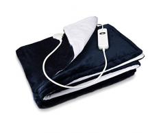 Navaris XXL Elektrische Wärme Heizdecke - 180x130cm 3 Wärmestufen Abschaltautomatik waschbar - Kuschelige Bett Wärmedecke Dunkelblau