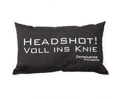 GAMEWAREZ Kissen Headshot! Voll ins Knie für Wohn- und Schlafzimmer, Reisekissen, Made in Germany. Grau meliert mit angesagtem Gaming-Spruch