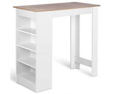 amzdeal Bartisch Weiß, Küchentheke Küchenbartisch mit 4 Regale, Beistelltisch Holz, Stehtisch Tresentisch für Küchen Tresen, 112x50x103.5cm
