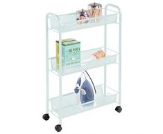 mDesign mobiler Transportwagen für den Waschraum – kompaktes Regalsystem mit Rollen für Waschmittel, Fleckenentferner usw. – praktischer Rollwagen mit 3 schmalen Ablagen aus Metall – mintgrün