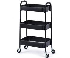 kingrack rollwagen, küchenwagen 3 etagen rollwagen Metall, allzweckwagen für Küche Bad Kosmetik, servierwagen mit Rollen Griffe, Regalwagen für Büro Salon, Keine Schraube, einfache Montage Schwarz