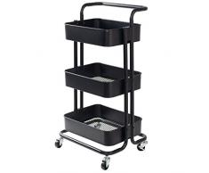 Display4top Metal Rollwagen, 3-Etagen Rollwagen Allzweckwagen Metall mit Körben Küchenwagen für Küche, für Bad (Schwarz)