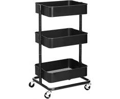 Rraycom 3-stufiger Allzweckwagen Küchenwagen Mehrzweckwagen Servierwagen Rollregal für Küche, Bad, Büro mit Rädern