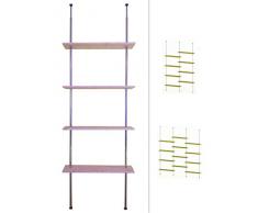 Teleskopregal Wandregal Regal ohne Bohren - 4 bis 12 Ablageböden Fichte höhenverstellbar - rutschfeste Füße (4 Ablageböden)