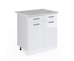 Vicco Küchenschrank R-Line Küchenzeile Hängeschrank Unterschrank Küchenschränke Küchenunterschrank Arbeitsplatte (weiß mit Arbeitsplatte, Schubunterschrank 80 cm)