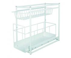 HI Teleskop Schublade - Küchenschrank Schublade für Küchenschränke ab 30 cm Breite, Aufbewahrungskorb Schublade Einbau, Teleskop Korb für Küchenschrank, aus Metall (weiß)