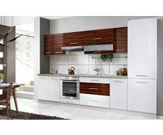 Komplette Küche Petra 320 cm verschiedene Farbkombinationen Hochglanz NEU (weiss / zebrano)