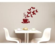 Wandtattoo Wandaufkleber Kaffee Bar Deko für Küche Kaffeetasse Schmetterlinge (30x30cm//081 hellbraun)