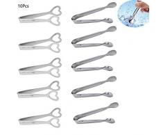 Sprießen 10 Stück Edelstahl Zuckerzange Set, Herz Form Zuckerzange,Eiswürfelzange Süßigkeiten Zange Zucker Clip Servierzange Salatzange Gebäckzange für Hochzeit Party Candy Bar Küche Büfett Grill