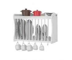 SoBuy FRG275-W Tellerhalter in weiß Tellerregal Wandregal Küchenregal mit 6 Haken Landhausmöbel BHT ca.: 54x38x24cm