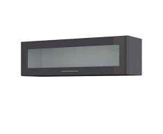 LIVATHA Küchen-Klapphängeschrank MÜNCHEN - Mit Glasklappe - 1-türig - Breite 100 cm - Hochglanz Grau