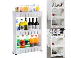 KingSaid Nischenregal Nischenschrank Nischenwagen Schmal Küchenschrank Weiß Küchenregal Ordnungswagen 3 Fächer für Badezimmer Küche Esszimmer usw.