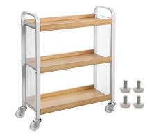 VASAGLE Servierwagen, Küchenwagen mit Universalrollen, Küchenregal mit verstellbaren Füßen, stabiles Metallgestell, 66 x 26 x 85 cm, Weiß-Natur LRC66WN