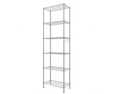 Himimi Standregale 6 Ablage Küchenregal Metallregal mit Seitenhaken aus verchromt 54 x 29 x 160cm, Silber