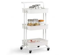 COSTWAY Servierwagen auf Rollen, Küchenwagen Metall, Rollwagen 3 Regale, Allzweckwagen Beistellwagen Badwagen Küchenrollwagen Haushaltswagen (weiß)