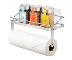 Queta Küchenrollenhalter Toilettenpapierhalter mit Regal Wand Papierrollenhalter für Küche, Toilette, Bad, Selbstklebend Ohne Bohren, aus Edelstahl (Halter mit Regal)