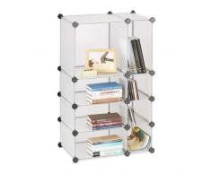 Relaxdays Regalsystem Steckregal mit 8 Fächern, flaches Standregal für das Büro, Kunststoff Allzweckregal, transparent