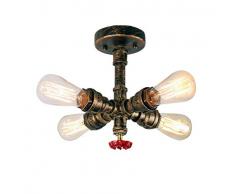 Retro Industrie Wasserrohr Deckenleuchte mit 4 Fassung lampe, Vintage Wandleuchte Editon Dekor Beleuchtung für Bar, Küche, Wohnzimmer und Schlafzimmer, E27 Sockel-Lampe