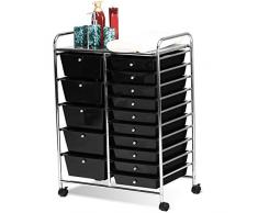 COSTWAY Rollwagen Metallgestell, Rollcontainer rollbar, Badrollwagen mit Bremsen, Aufbewahrungswagen aus Plastik, Beistellwagen inkl. 15 stapelbaren Schubladen, Haushaltswagen 62,5x37x87 cm (schwarz)