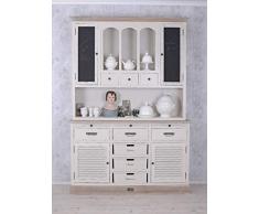Massiver Vitrinenschrank, Küchenbuffet, Küchenschrank, Schrank, Buffetschrank für Küchen im Landhausstil und einzigartige Wohnideen, aus weißem Holz, Altweiß - Palazzo Exklusive
