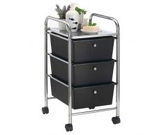 IDIMEX Badregal Rollwagen Rollcontainer GINA, mit 3 schwarzen Schubladen und Metallgestell verchromt
