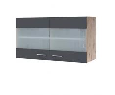 MMR Küchen-Glashängeschrank LIVERPOOL - Küchenschrank - 2-türig - 100 cm breit - Basaltgrau Matt
